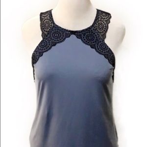 Gilligan & O’malley Blue & Black Lace Accent Tank